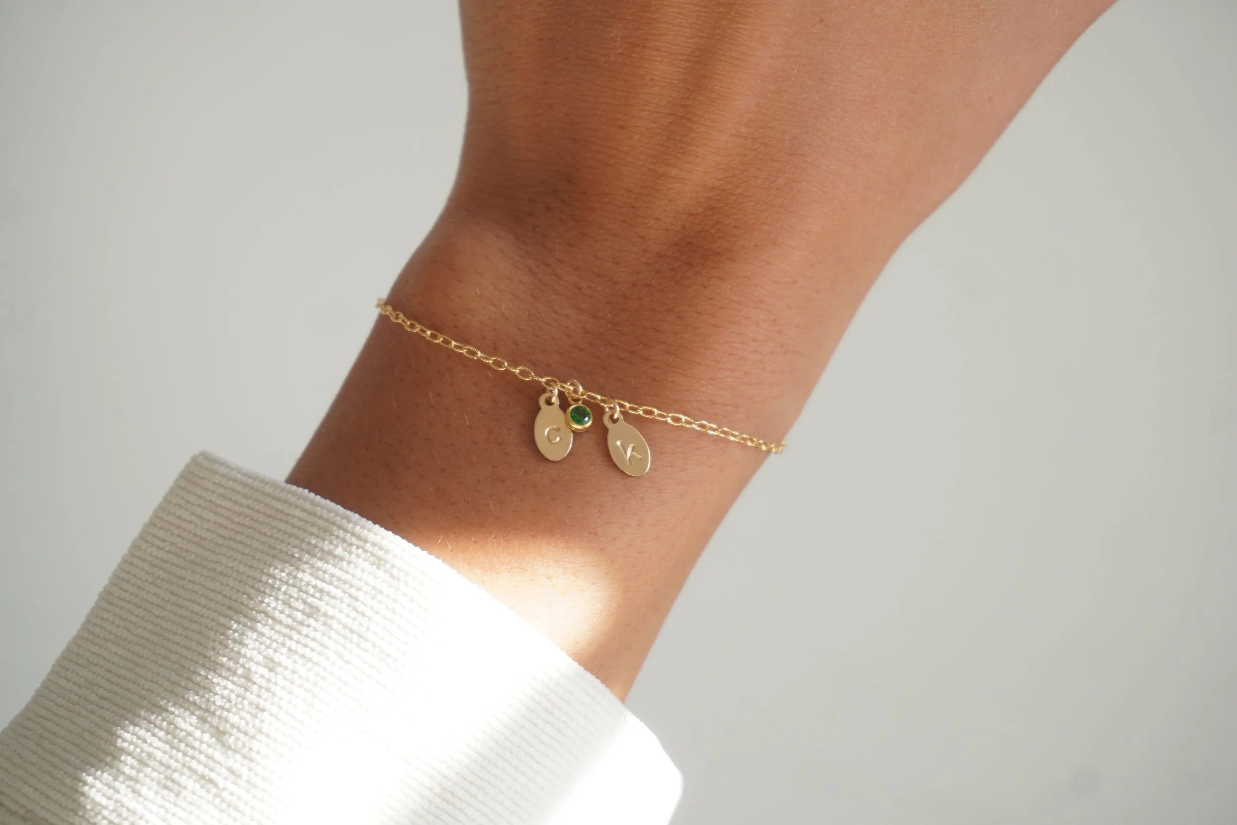 Initial Mini Oval Tag Birthstone