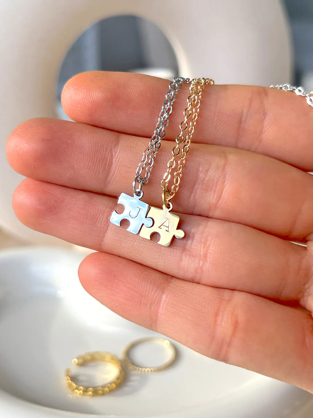 Gold puzzle piece necklace for couples deals