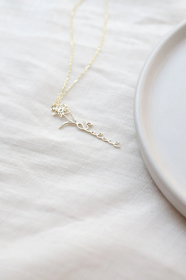 Birth Flower Name Necklace - Grace