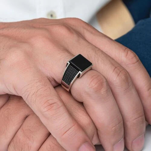 Men's square black onyx ring online