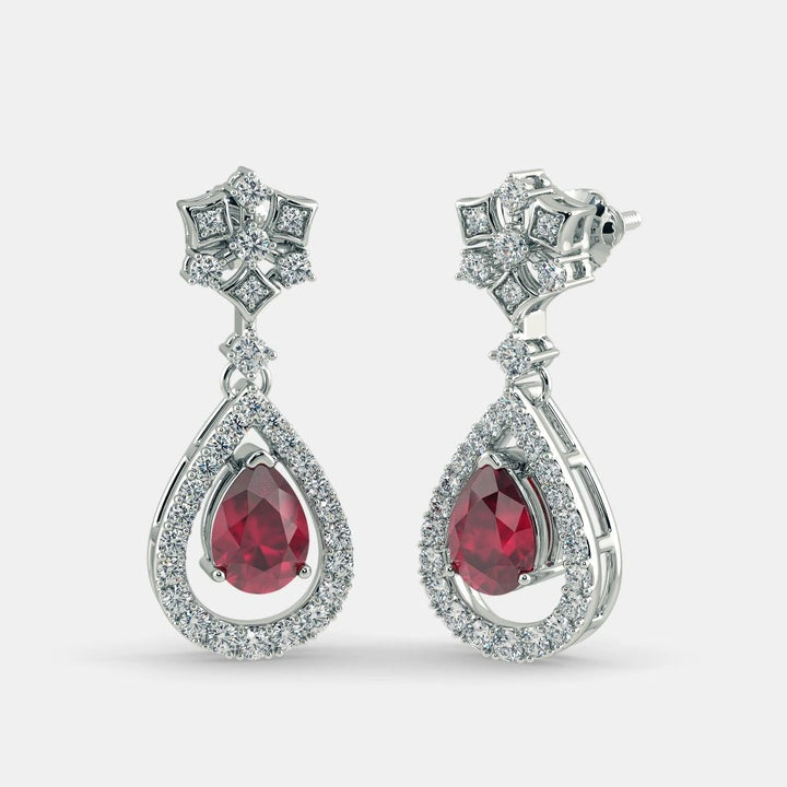 RED RUBY DIAMOND EARRING - 925 SILVER - Grace