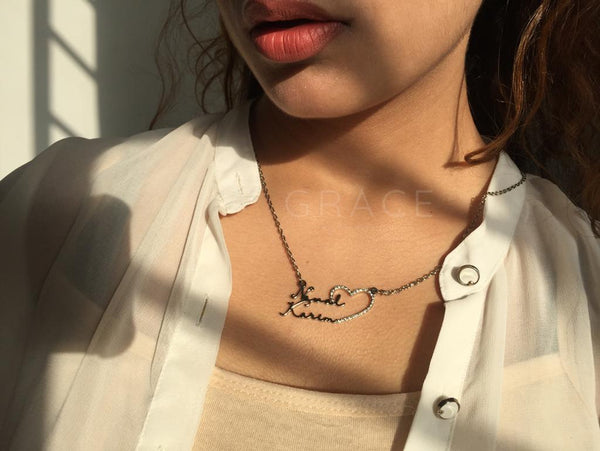 Double Name Necklace With Heart - Grace