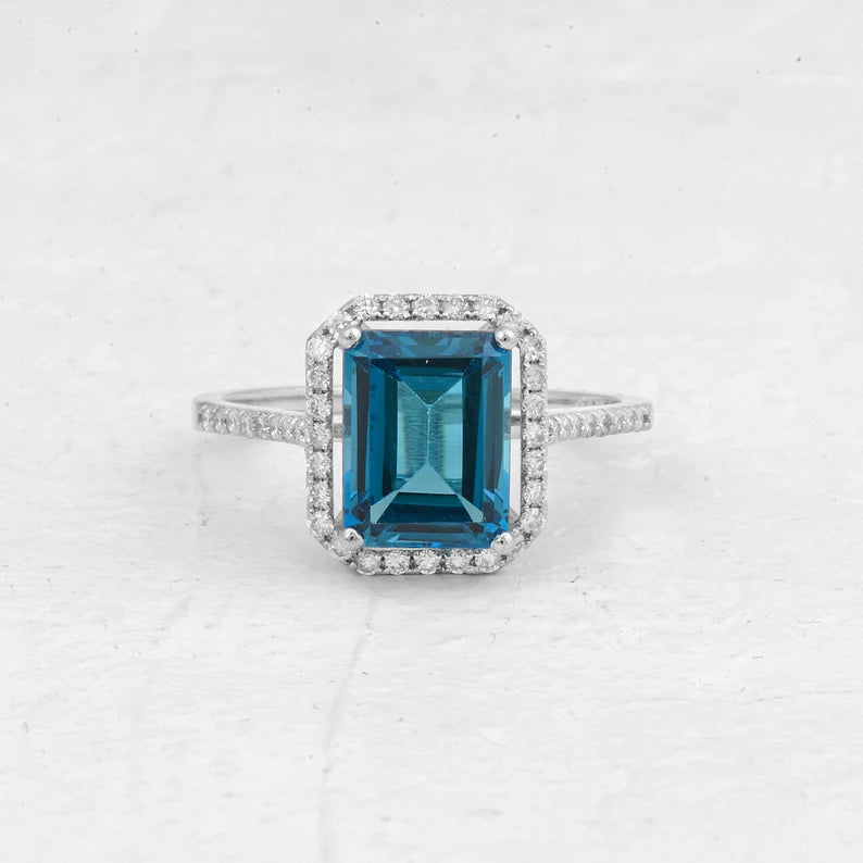 Square Blue Topaz Ring - 925 SILVER - Grace