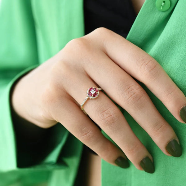 Gold Ruby Flower Petals Ring | 925 SILVER - Grace