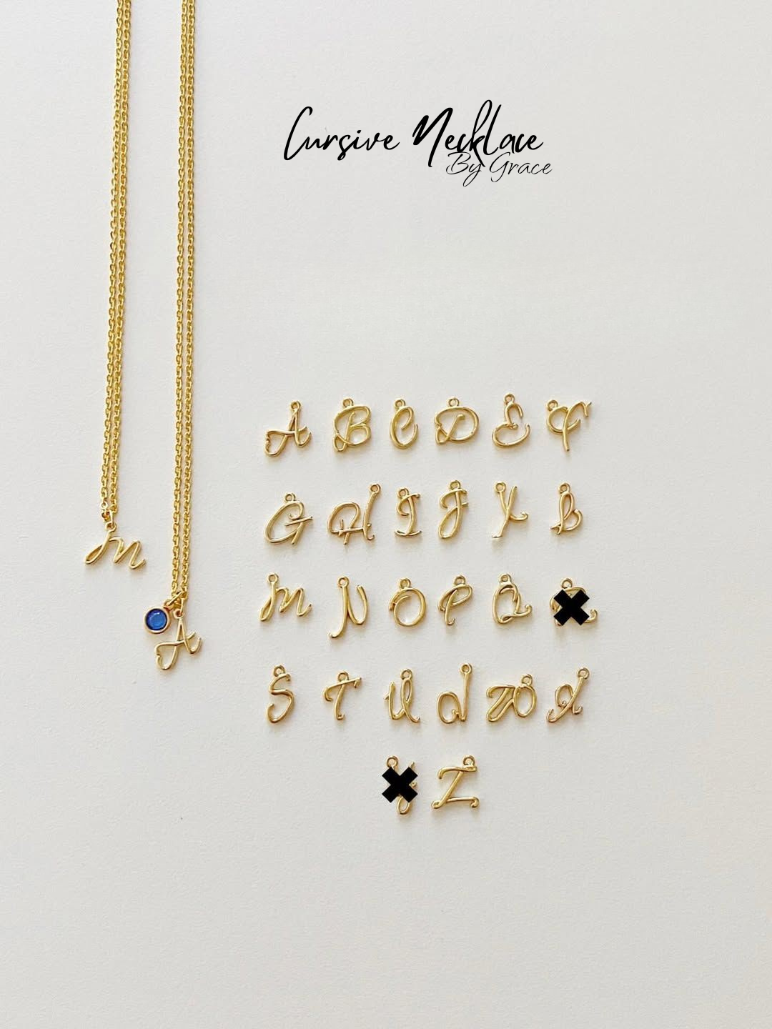 Cursiva Charm Necklace (Birthstone)