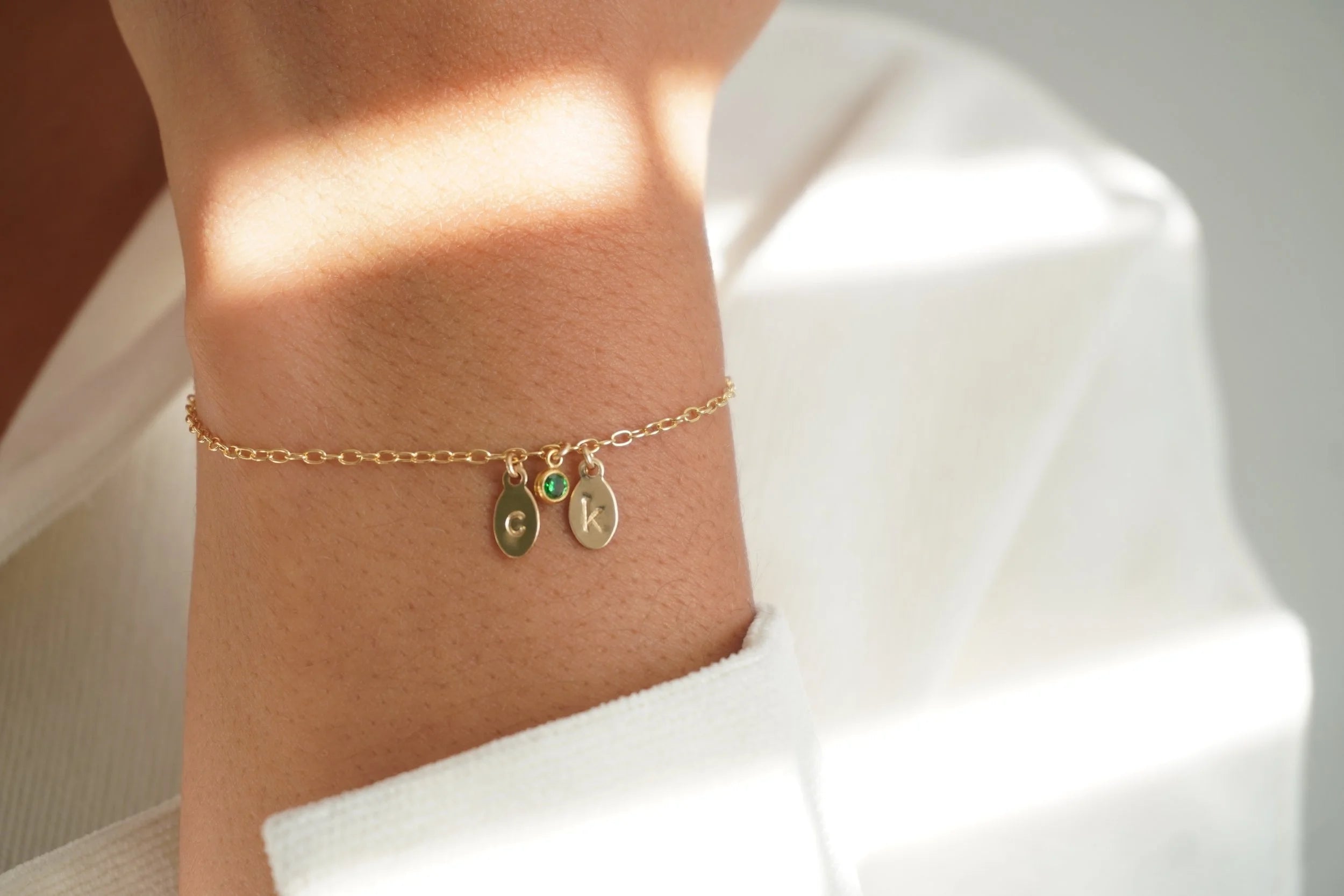 Initial Mini Oval Tag Birthstone