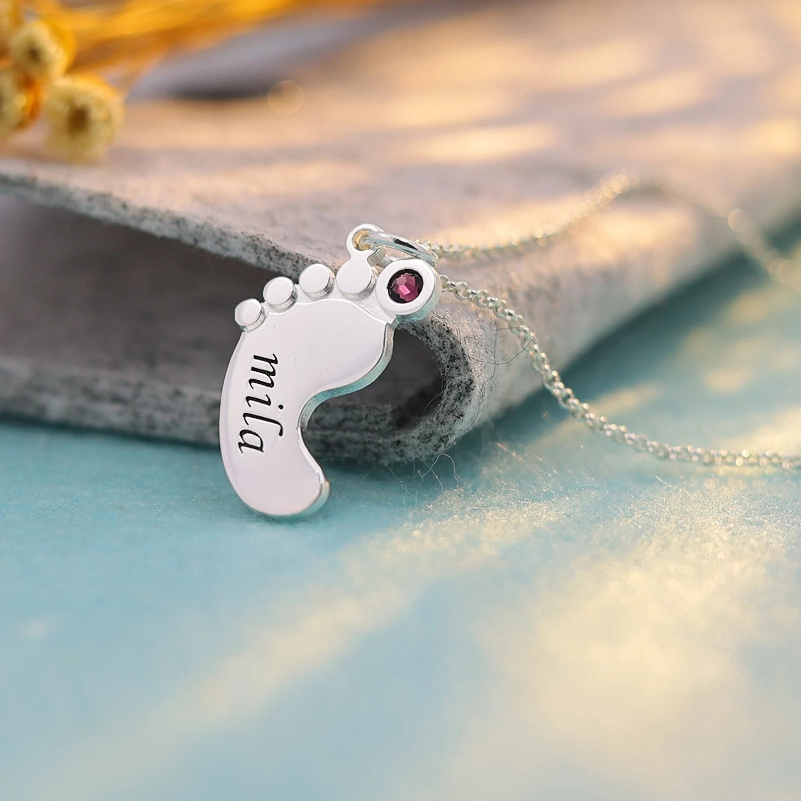 Baby Foot Print with Birthstone