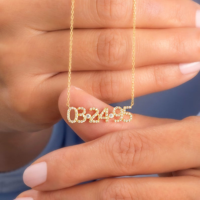 Diamond Date-Number/Name Necklace - Grace