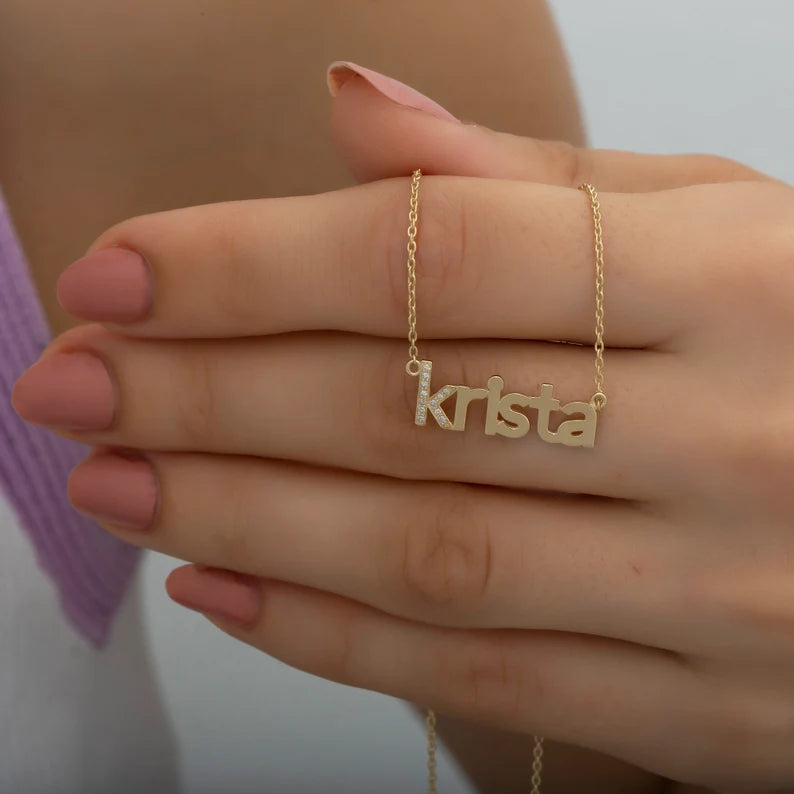 Tiny Name Necklace With Diamond