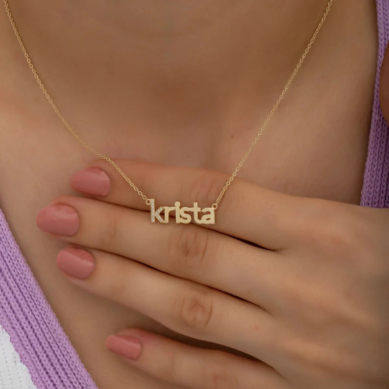 Tiny Name Necklace With Diamond