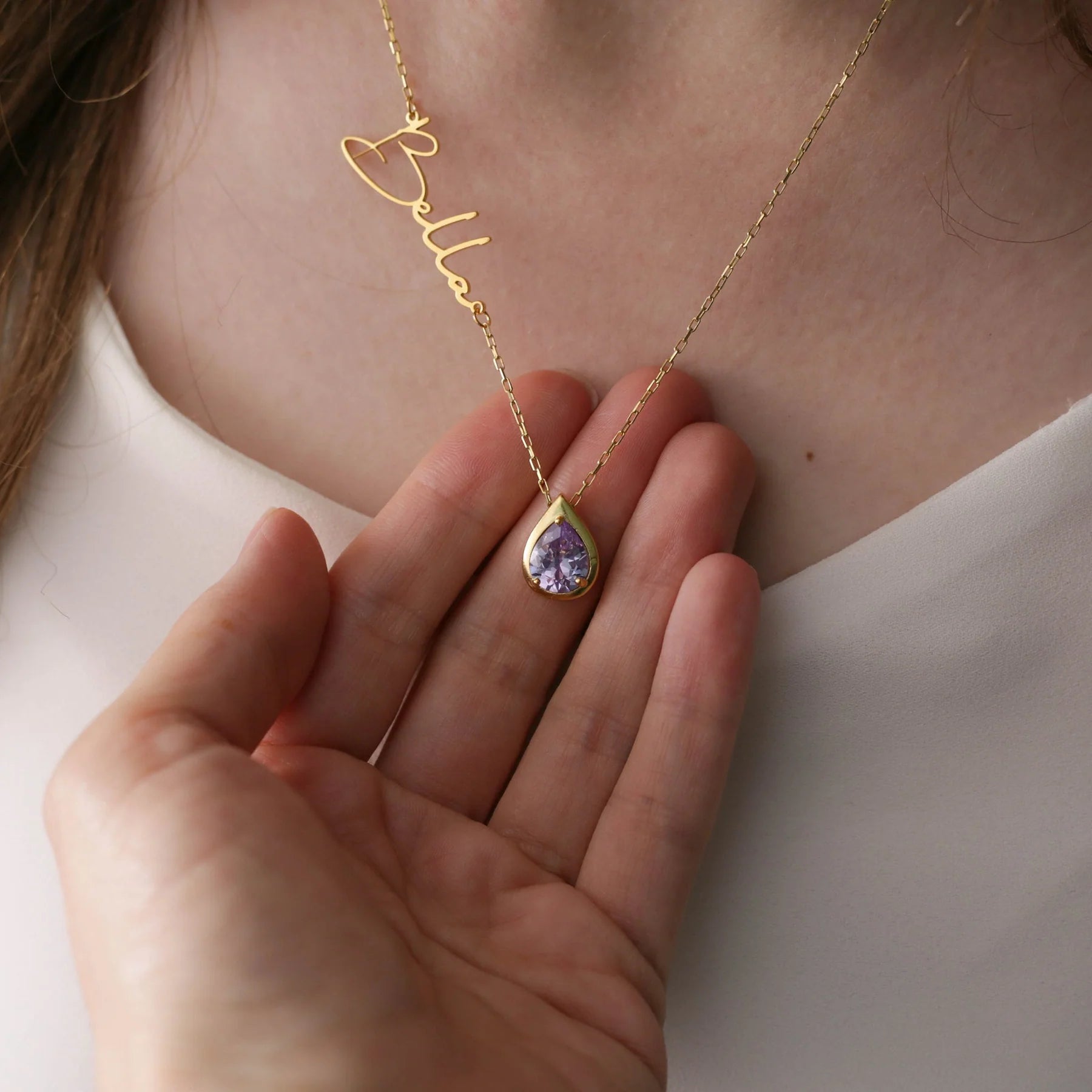 Custom Birthstone Name Necklace