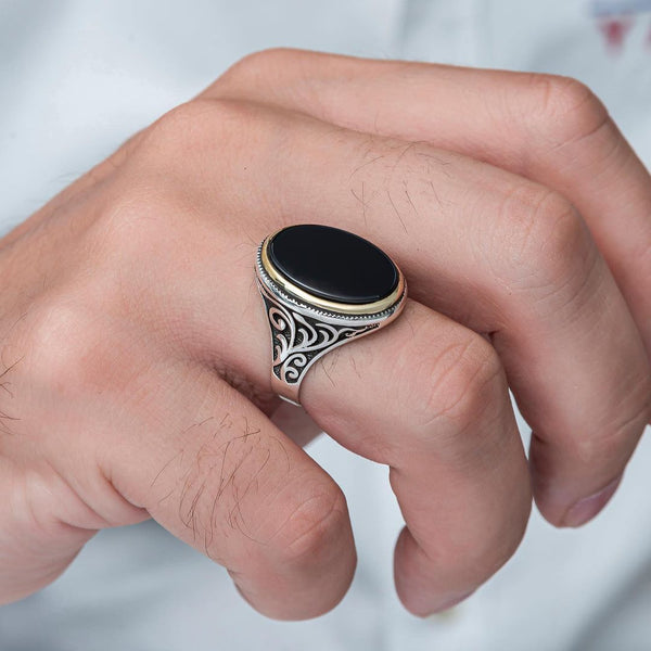 S925 Sterling Silver Ring Solid Rectangle Logo Black Enamel Ring, Türkiye  Classic Design Handmade Minimalist Style Holiday Anniversary Jewelry Gift  Size 7 for Men and Women|Amazon.com