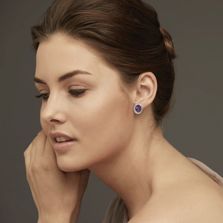 PURPLE AMETHYST OVAL EARRINGS 925 - Grace