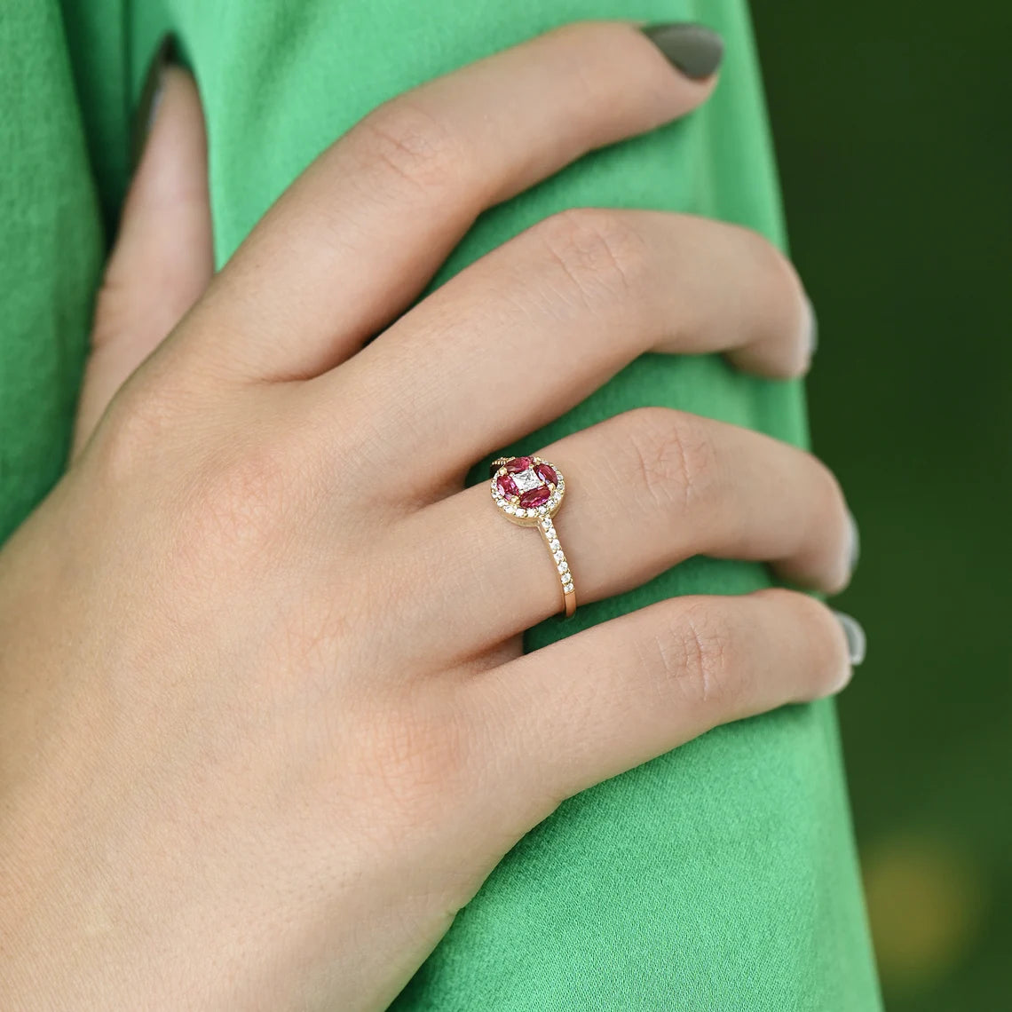 Gold Ruby Flower Petals Ring | 925 SILVER - Grace