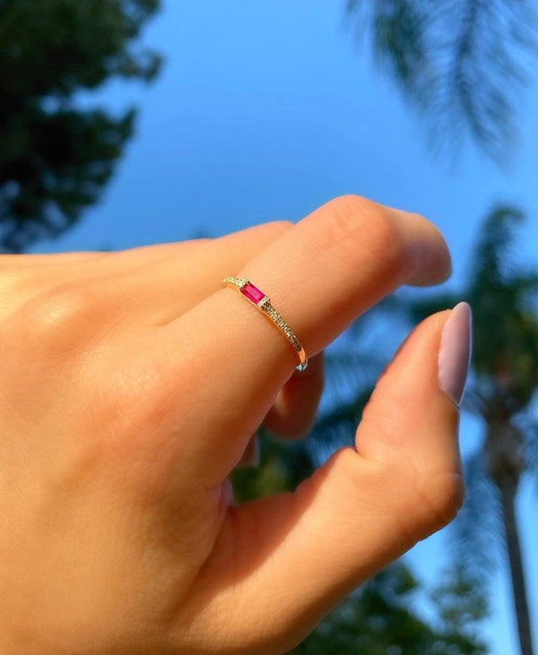 Minimal Rectangle Ruby Ring - Grace