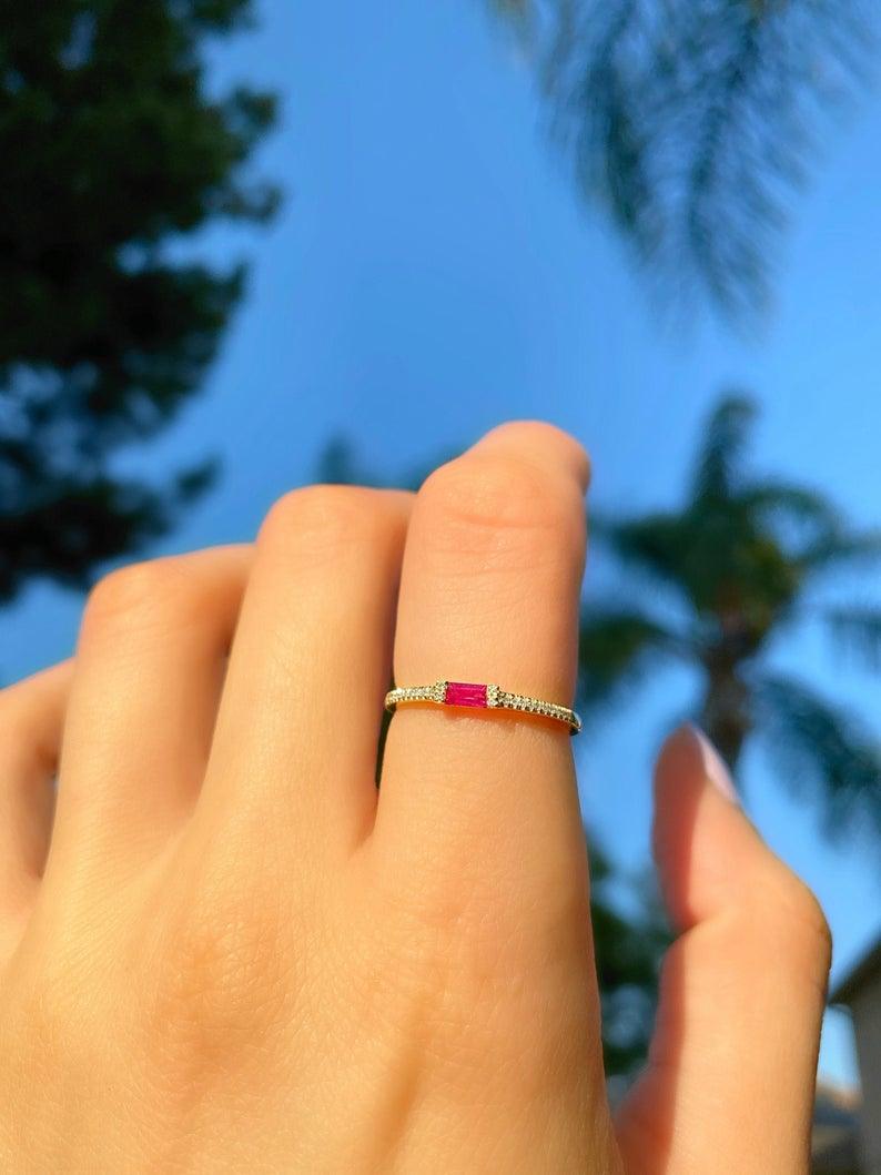 Minimal Rectangle Ruby Ring - Grace