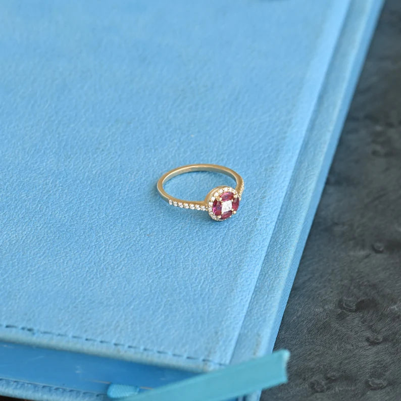 Gold Ruby Flower Petals Ring | 925 SILVER - Grace